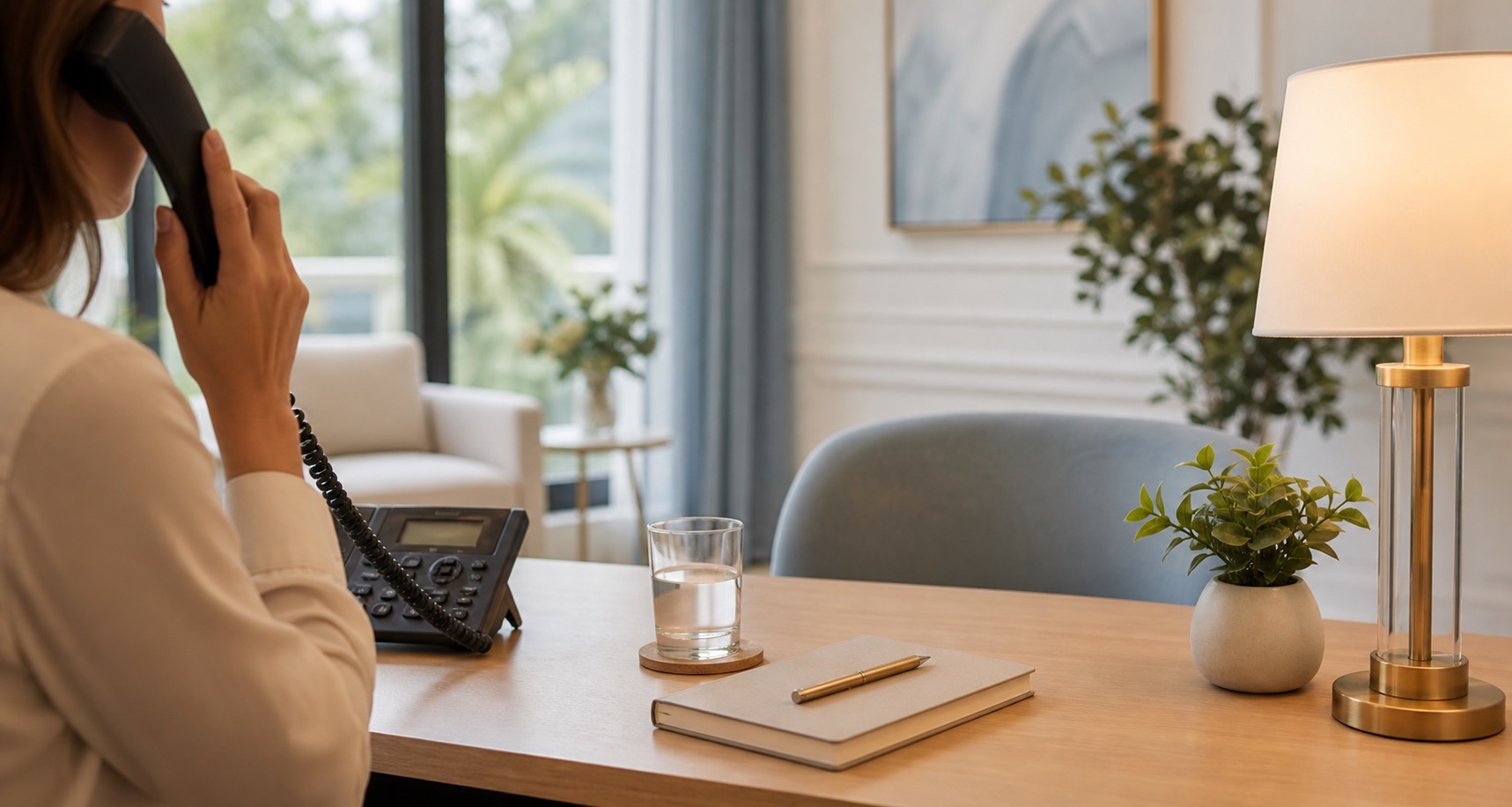 Private admissions first call in a calm treatment center office