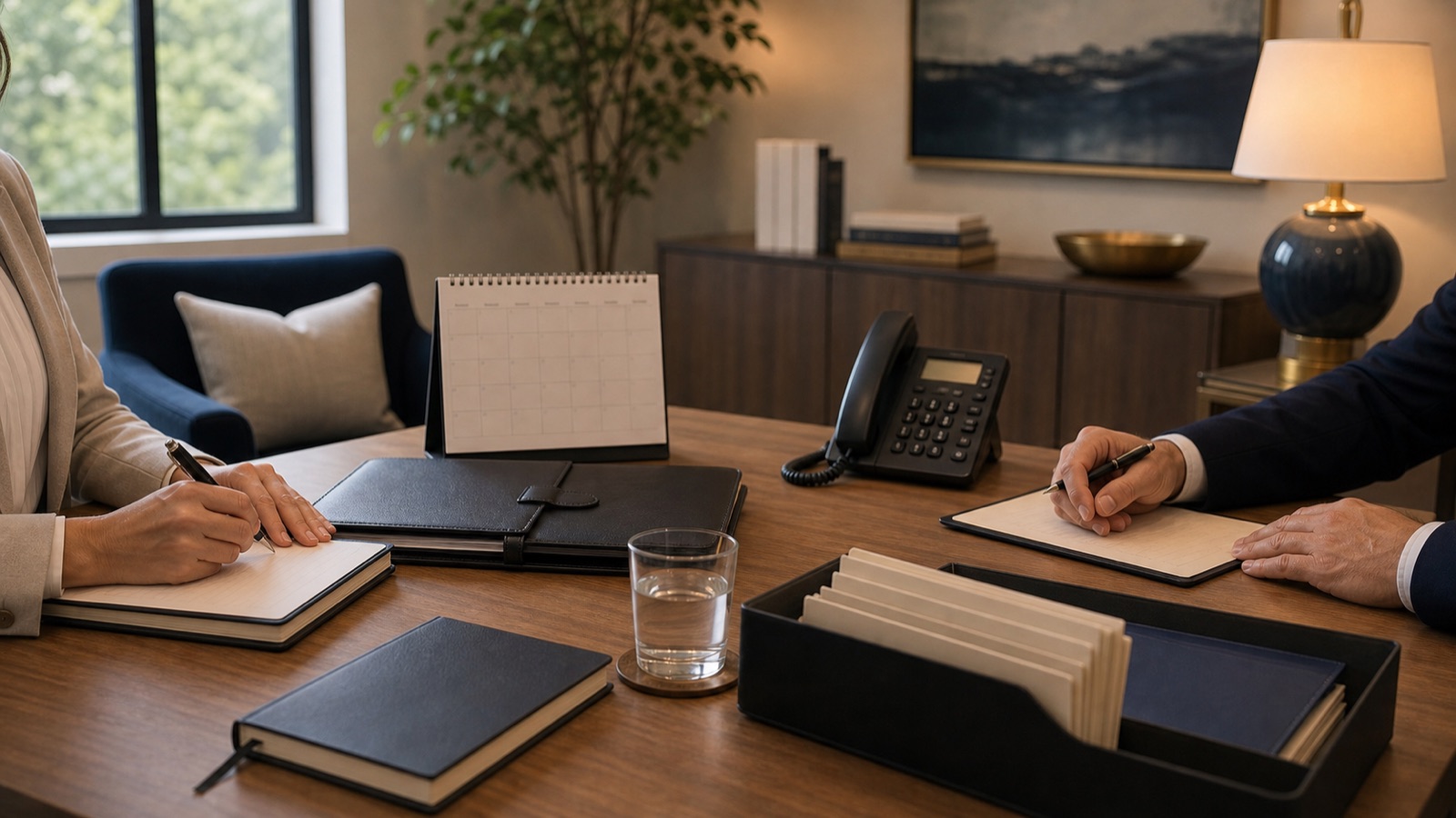 Private legal support coordination documents without visible faces