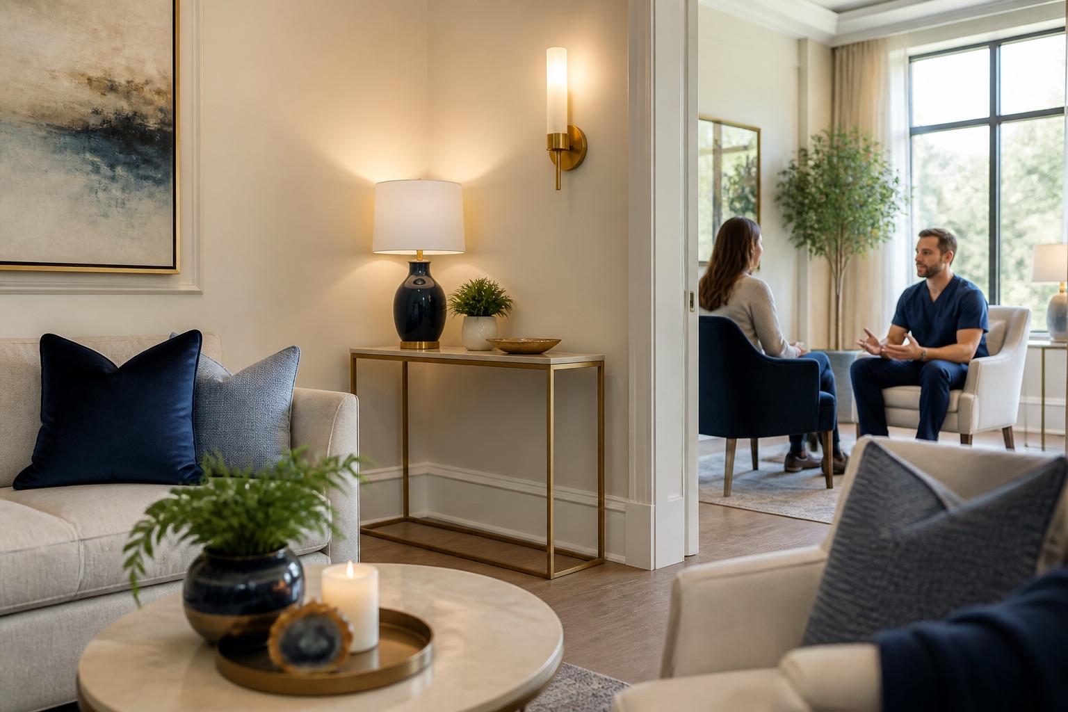 Private treatment center setting for detox and residential care planning