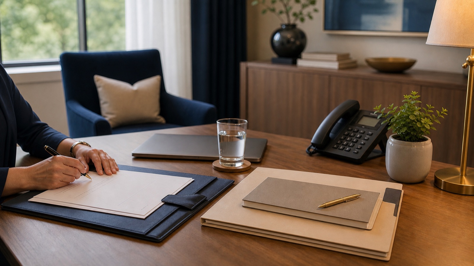 Private workplace HR coordination paperwork without visible faces